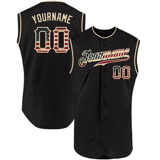 Custom Black Vintage USA Flag-Cream Authentic Sleeveless Baseball Jersey - Sky-Custom