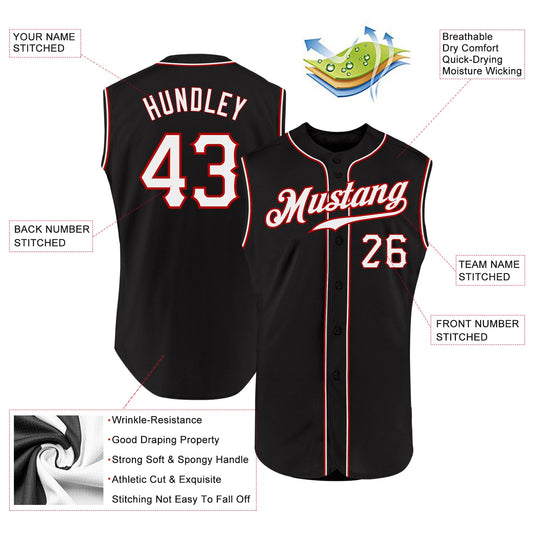 Custom Black White-Red Authentic Sleeveless Baseball Jersey - Sky-Custom