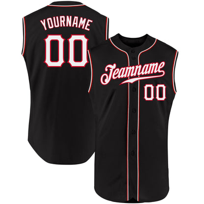 Custom Black White-Red Authentic Sleeveless Baseball Jersey - Sky-Custom
