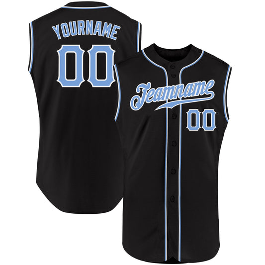 Custom Black Light Blue-White Authentic Sleeveless Baseball Jersey - Sky-Custom