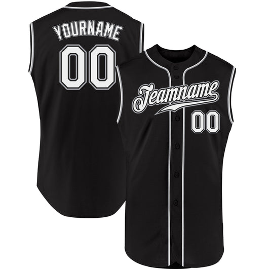 Custom Black White-Gray Authentic Sleeveless Baseball Jersey - Sky-Custom