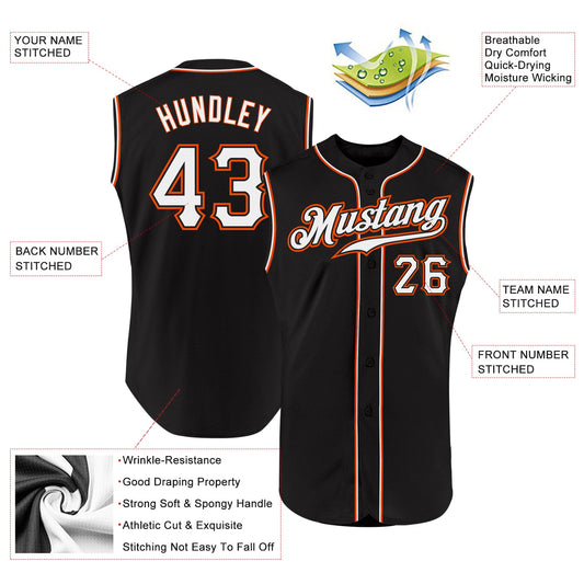 Custom Black White-Orange Authentic Sleeveless Baseball Jersey - Sky-Custom