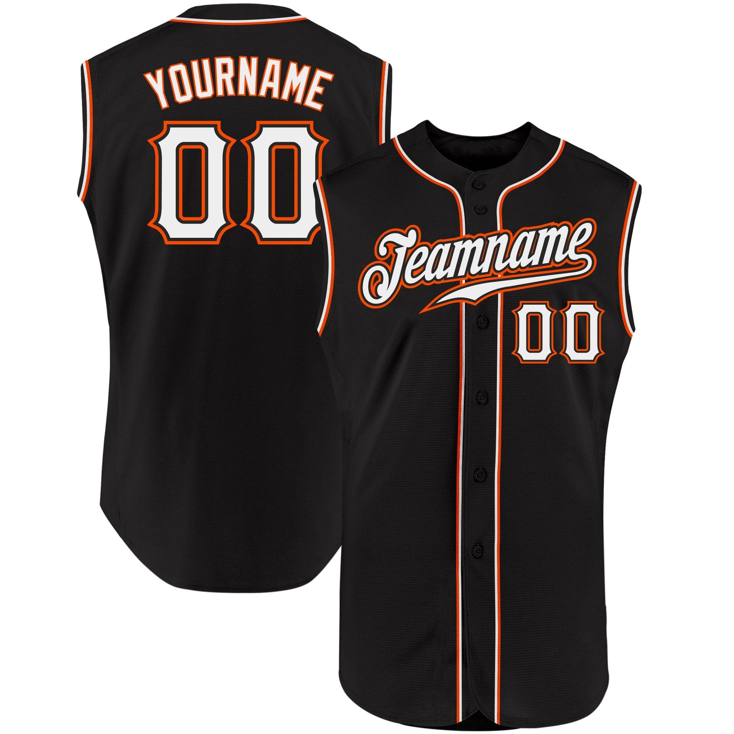 Custom Black White-Orange Authentic Sleeveless Baseball Jersey - Sky-Custom