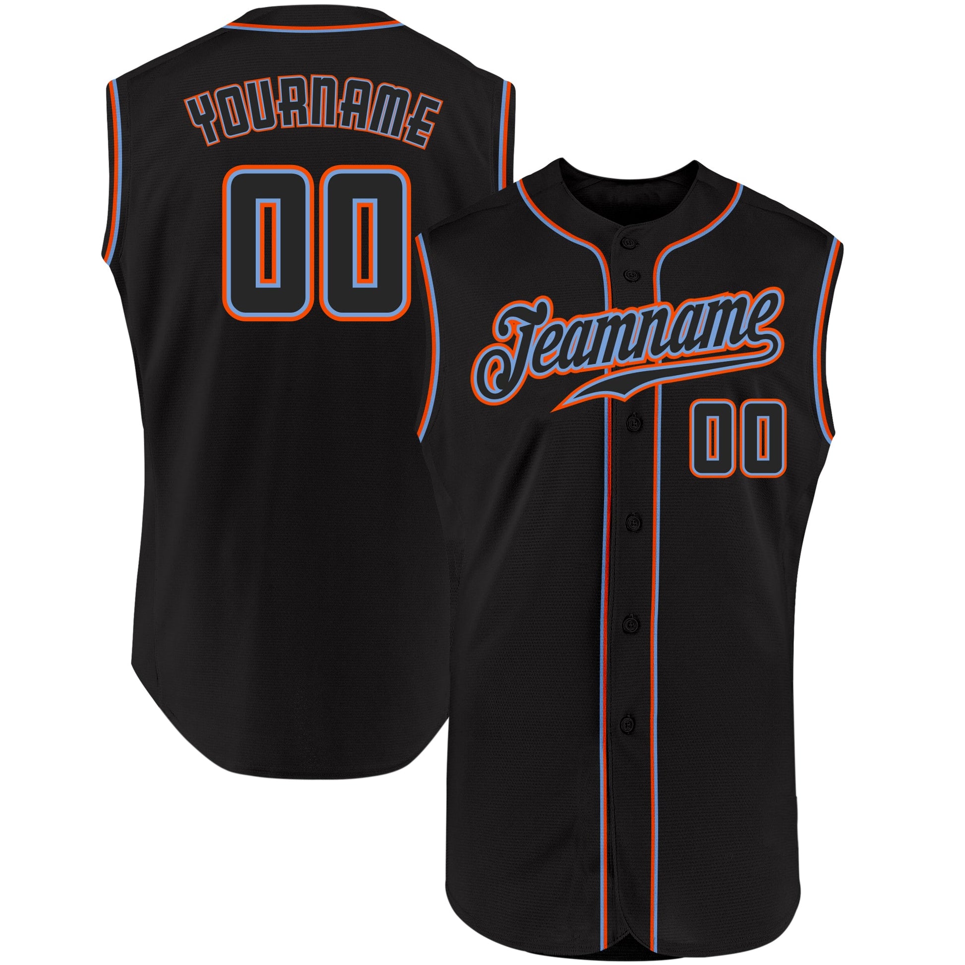 Custom Black Black-Orange Authentic Sleeveless Baseball Jersey - Sky-Custom