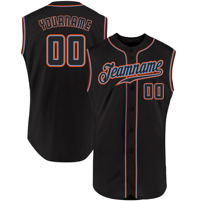 Custom Black Black-Orange Authentic Sleeveless Baseball Jersey - Sky-Custom