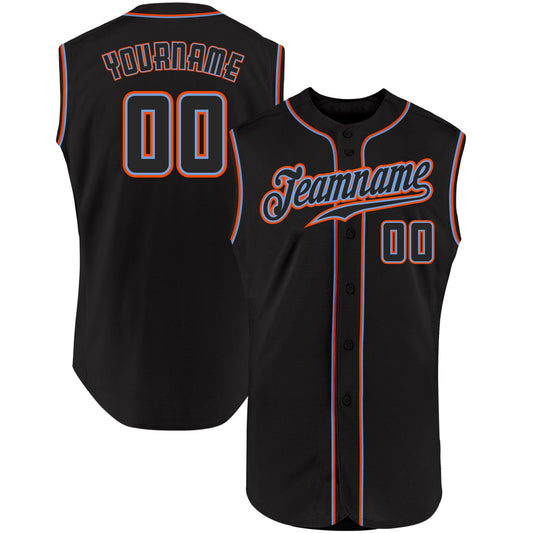 Custom Black Black-Orange Authentic Sleeveless Baseball Jersey - Sky-Custom
