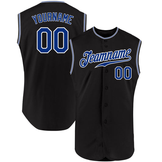 Custom Black Royal-White Authentic Sleeveless Baseball Jersey - Sky-Custom
