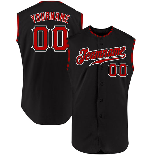 Custom Black Red-White Authentic Sleeveless Baseball Jersey - Sky-Custom