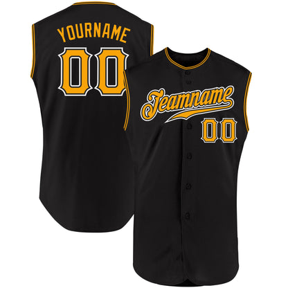 Custom Black Gold-White Authentic Sleeveless Baseball Jersey - Sky-Custom