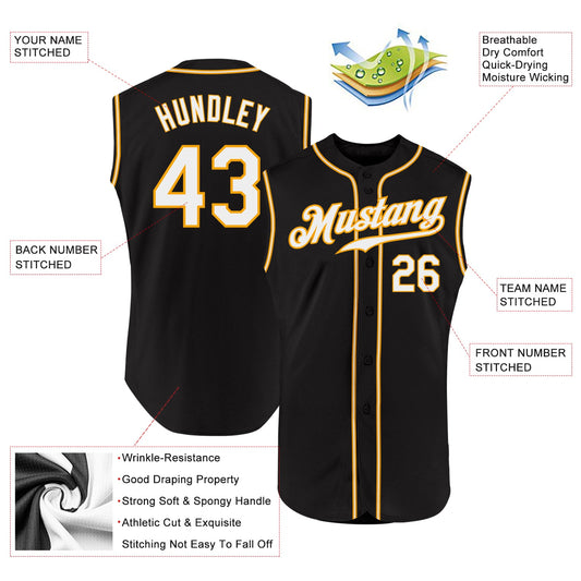 Custom Black White-Gold Authentic Sleeveless Baseball Jersey - Sky-Custom