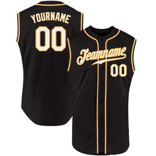 Custom Black White-Gold Authentic Sleeveless Baseball Jersey - Sky-Custom