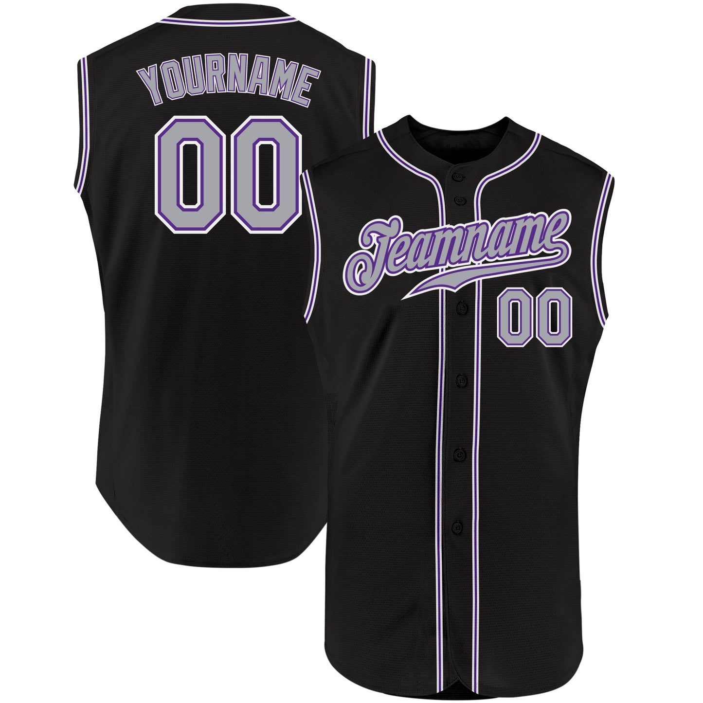 Custom Black Gray-Purple Authentic Sleeveless Baseball Jersey - Sky-Custom