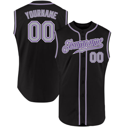 Custom Black Gray-Purple Authentic Sleeveless Baseball Jersey - Sky-Custom