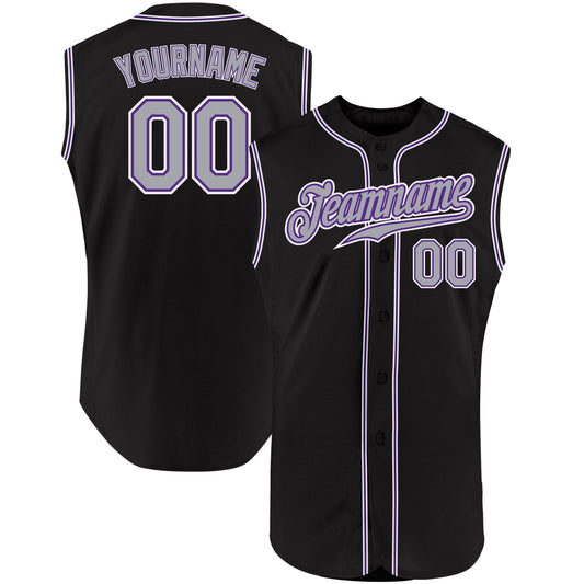 Custom Black Gray-Purple Authentic Sleeveless Baseball Jersey - Sky-Custom
