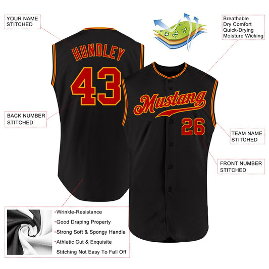Custom Black Red-Gold Authentic Sleeveless Baseball Jersey - Sky-Custom