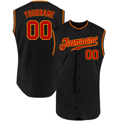 Custom Black Red-Gold Authentic Sleeveless Baseball Jersey - Sky-Custom