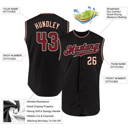 Custom Black Crimson-City Cream Authentic Sleeveless Baseball Jersey - Sky-Custom