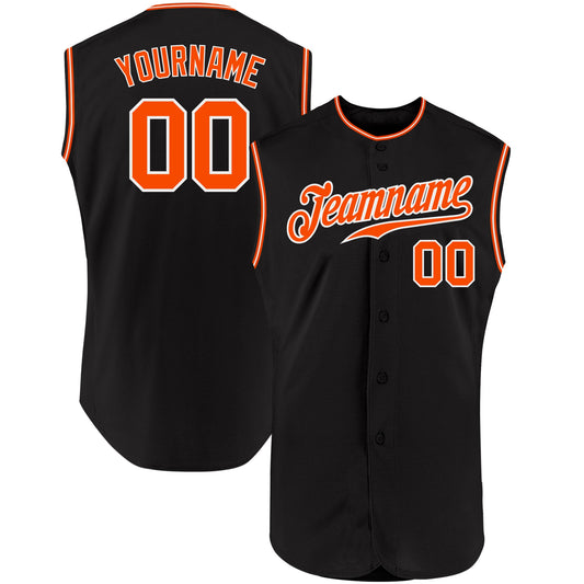 Custom Black Orange-White Authentic Sleeveless Baseball Jersey - Sky-Custom