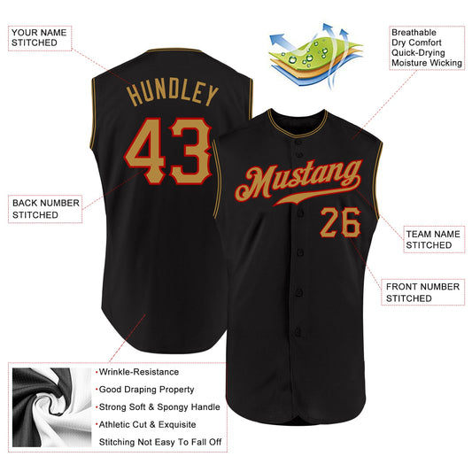 Custom Black Old Gold-Red Authentic Sleeveless Baseball Jersey - Sky-Custom