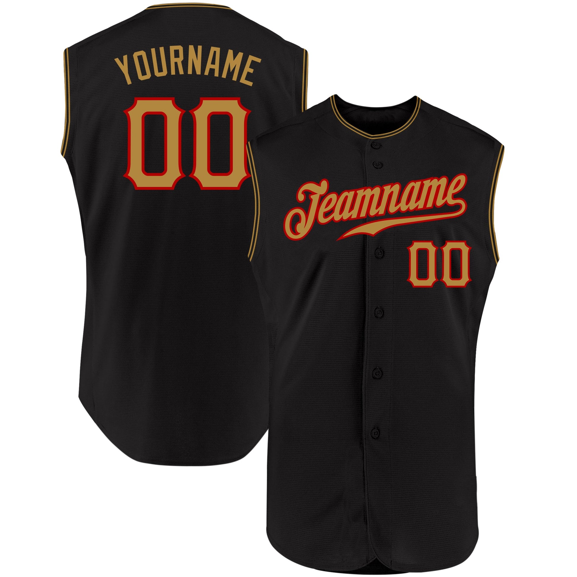 Custom Black Old Gold-Red Authentic Sleeveless Baseball Jersey - Sky-Custom