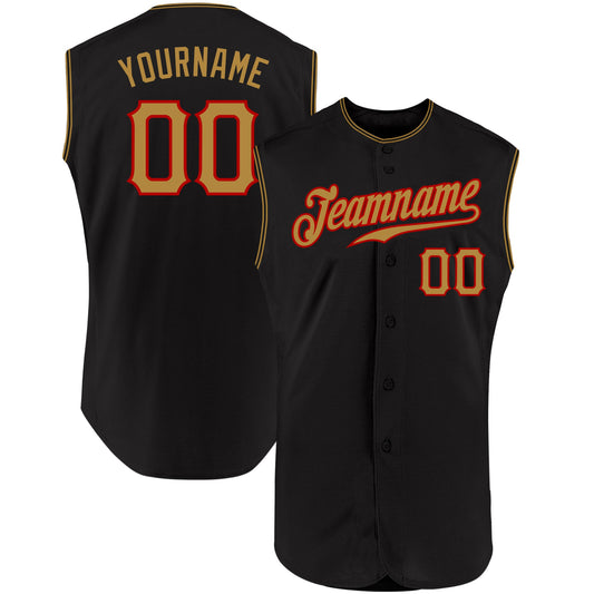 Custom Black Old Gold-Red Authentic Sleeveless Baseball Jersey - Sky-Custom