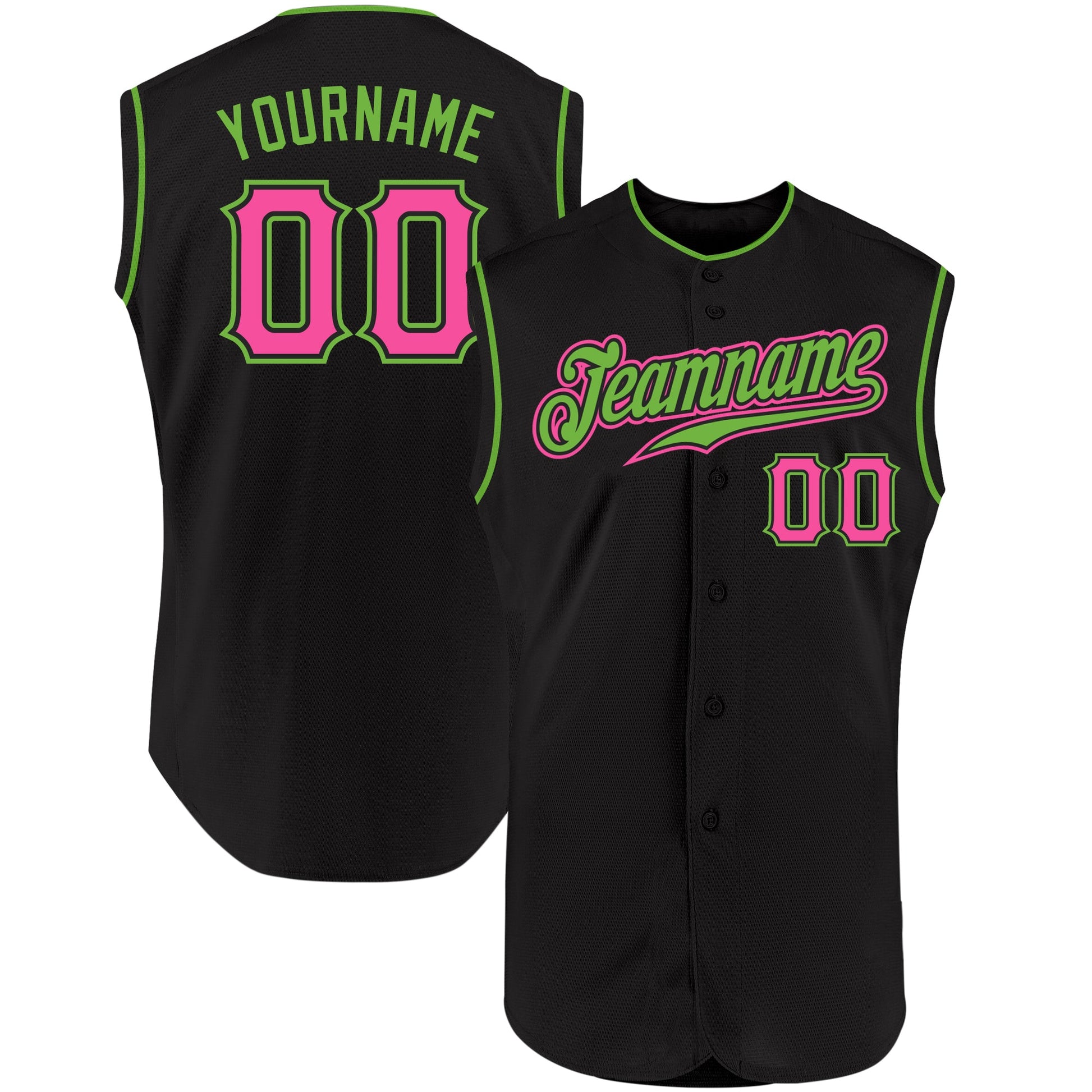 Custom Black Pink-Neon Green Authentic Sleeveless Baseball Jersey - Sky-Custom