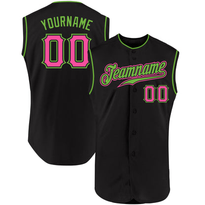 Custom Black Pink-Neon Green Authentic Sleeveless Baseball Jersey - Sky-Custom