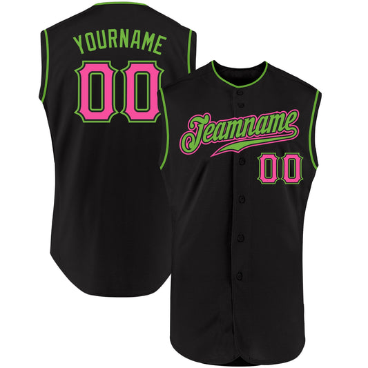 Custom Black Pink-Neon Green Authentic Sleeveless Baseball Jersey - Sky-Custom