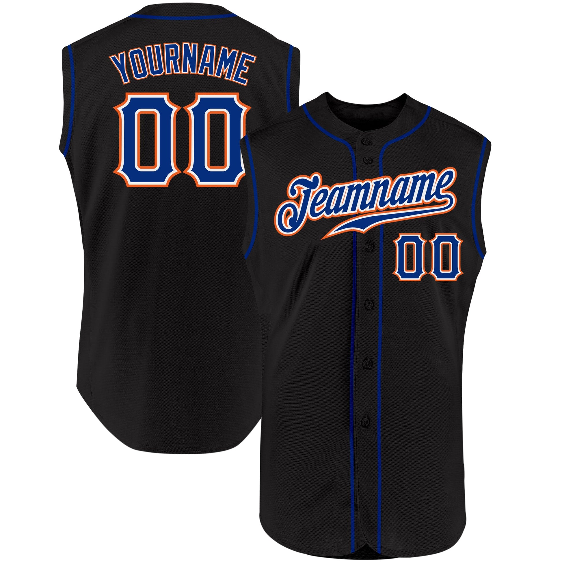 Custom Black Royal-Orange Authentic Sleeveless Baseball Jersey - Sky-Custom