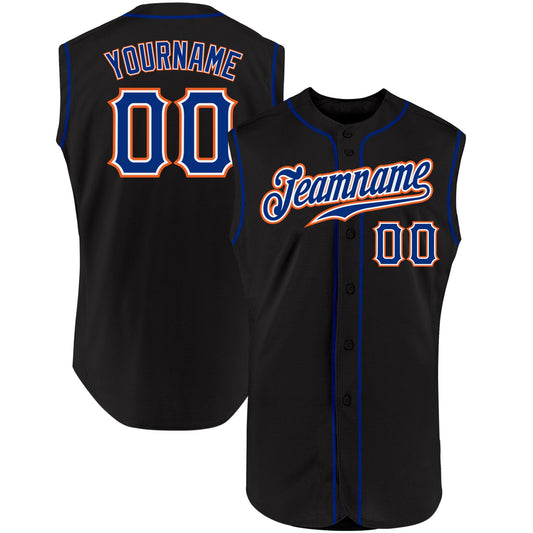 Custom Black Royal-Orange Authentic Sleeveless Baseball Jersey - Sky-Custom