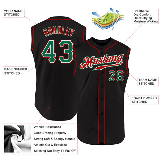 Custom Black Kelly Green-Red Authentic Sleeveless Baseball Jersey - Sky-Custom