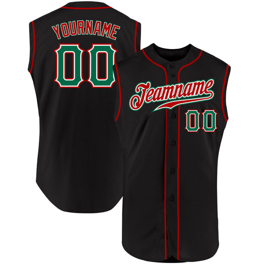 Custom Black Kelly Green-Red Authentic Sleeveless Baseball Jersey - Sky-Custom