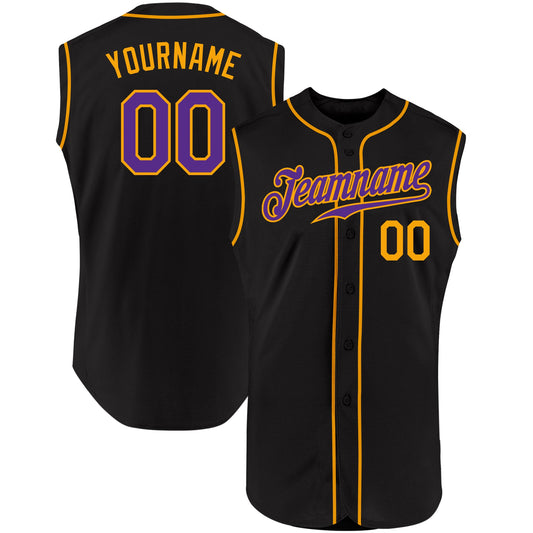 Custom Black Purple-Gold Authentic Sleeveless Baseball Jersey - Sky-Custom