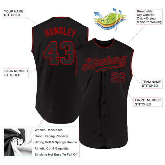 Custom Black Black-Red Authentic Sleeveless Baseball Jersey - Sky-Custom