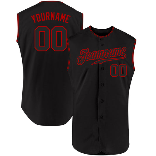 Custom Black Black-Red Authentic Sleeveless Baseball Jersey - Sky-Custom