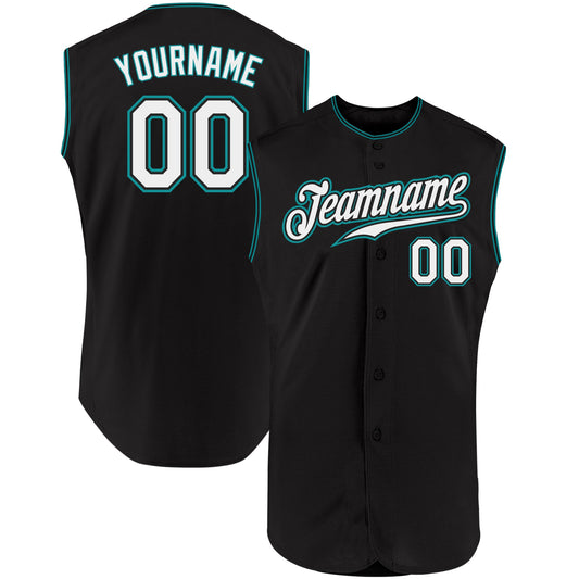 Custom Black White-Teal Authentic Sleeveless Baseball Jersey - Sky-Custom