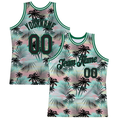 Custom Black Black-Kelly Green 3D Pattern Tropical Hawaii Palm Leaves Authentic Basketball Jersey - Sky-Custom