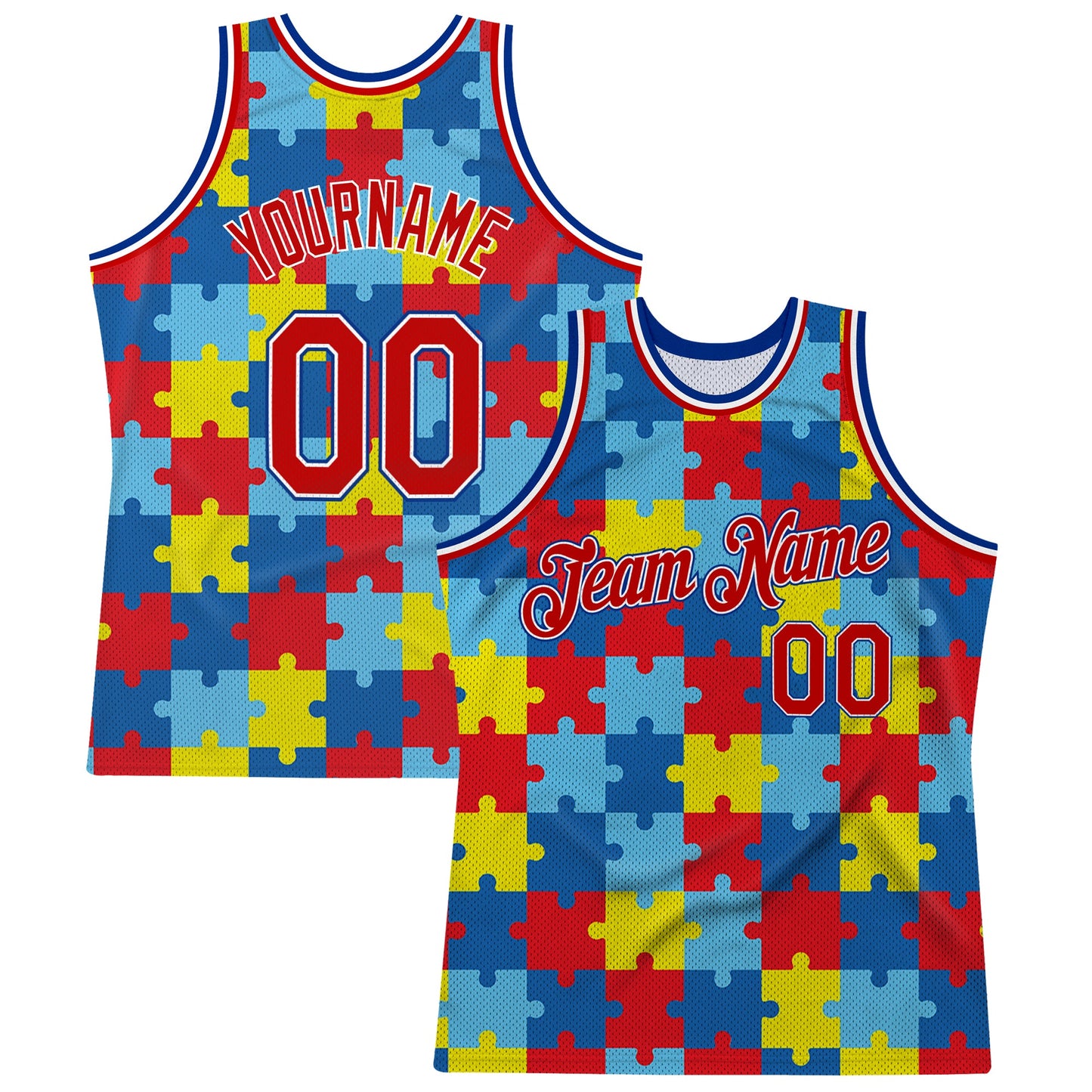Custom Black Red-Royal 3D Pattern Design Autism Awareness Puzzle Pieces Authentic Basketball Jersey - Sky-Custom