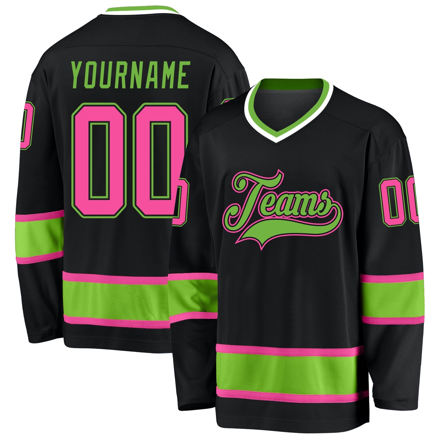 Custom Black Pink-Neon Green Hockey Jersey - Sky-Custom