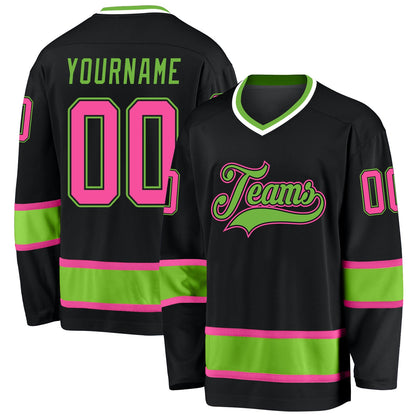 Custom Black Pink-Neon Green Hockey Jersey - Sky-Custom