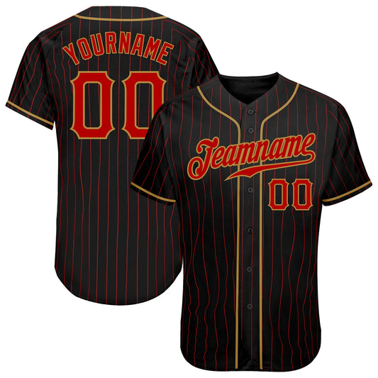 Custom Black Red Pinstripe Red-Old Gold Authentic Baseball Jersey - Sky-Custom
