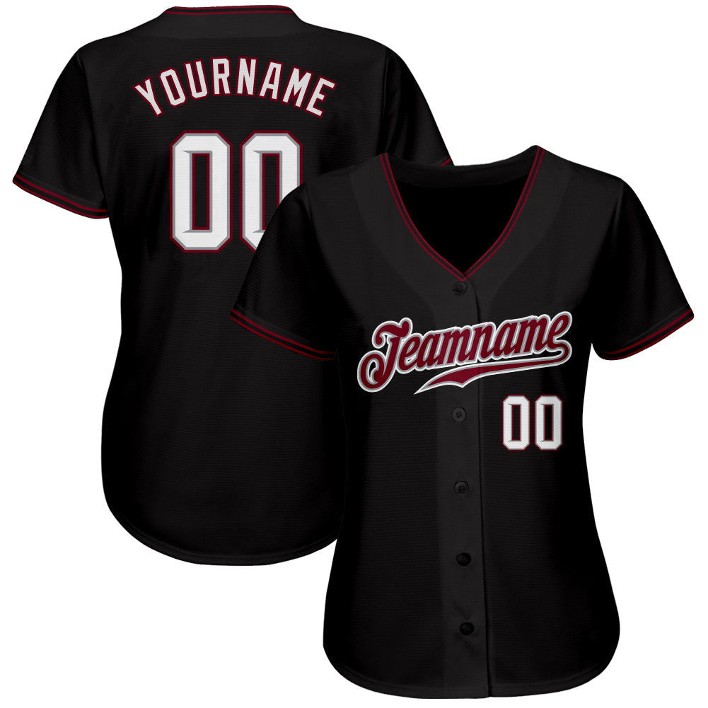 Custom Black White-Crimson Authentic Baseball Jersey - Sky-Custom