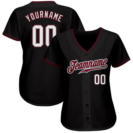 Custom Black White-Crimson Authentic Baseball Jersey - Sky-Custom