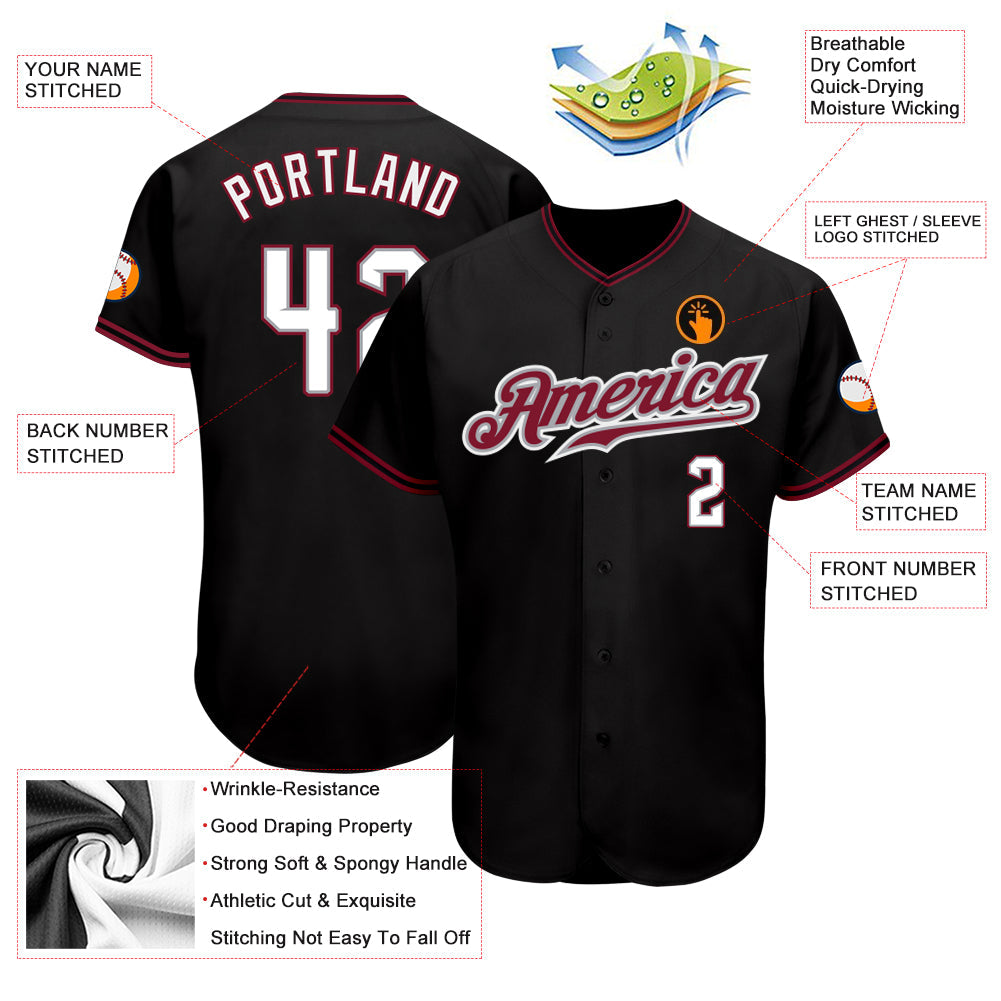 Custom Black White-Crimson Authentic Baseball Jersey - Sky-Custom