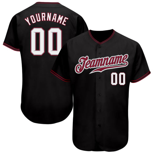 Custom Black White-Crimson Authentic Baseball Jersey - Sky-Custom