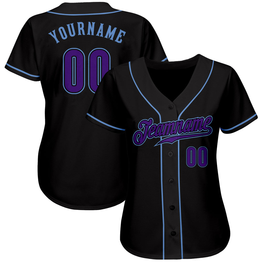 Custom Black Purple-Light Blue Authentic Baseball Jersey - Sky-Custom