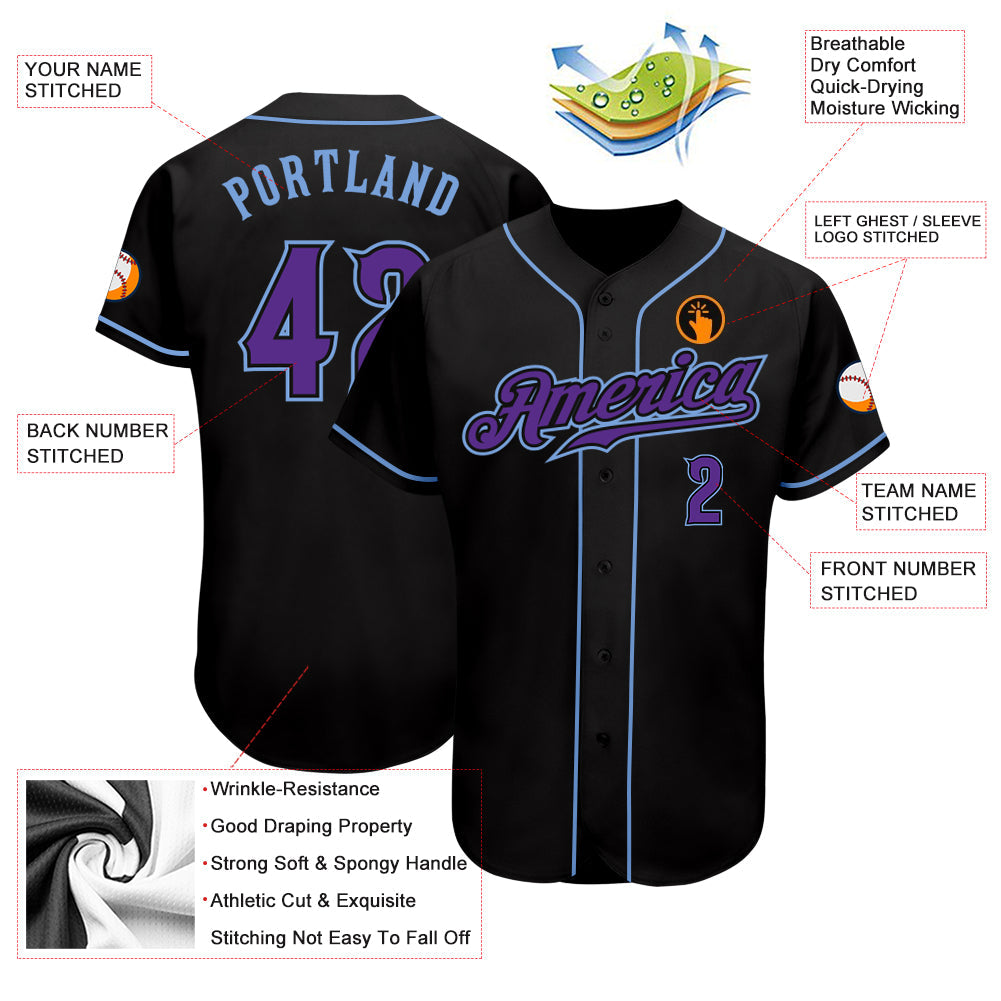 Custom Black Purple-Light Blue Authentic Baseball Jersey - Sky-Custom