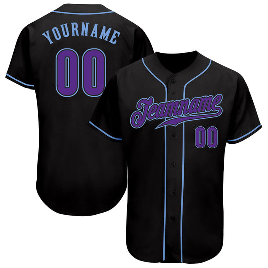 Custom Black Purple-Light Blue Authentic Baseball Jersey - Sky-Custom