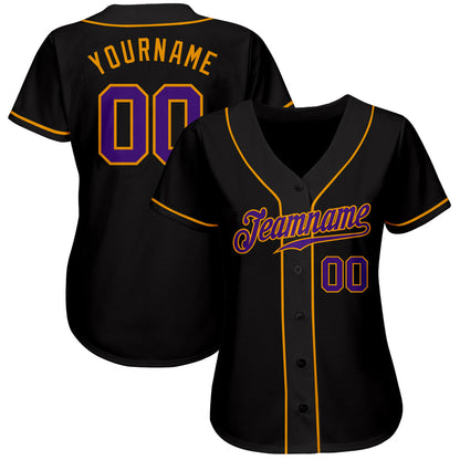 Custom Black Purple-Gold Authentic Baseball Jersey - Sky-Custom