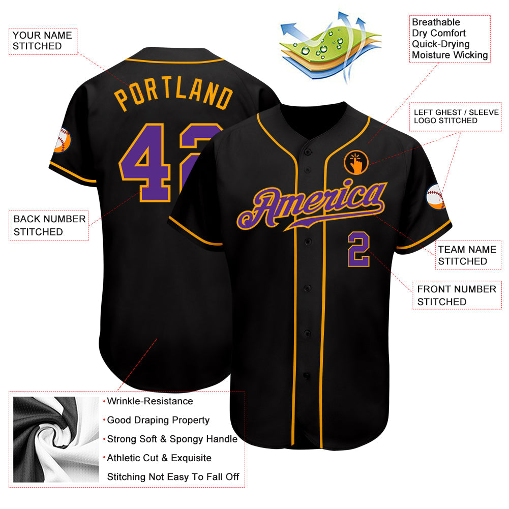 Custom Black Purple-Gold Authentic Baseball Jersey - Sky-Custom